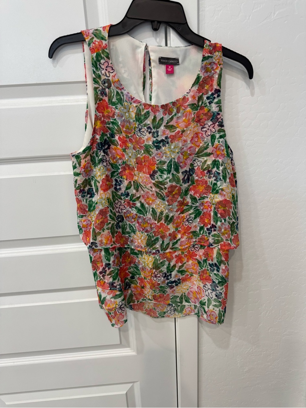 Vince Camuto Floral Layered Sleeveless Top - Pink, Green, Yellow